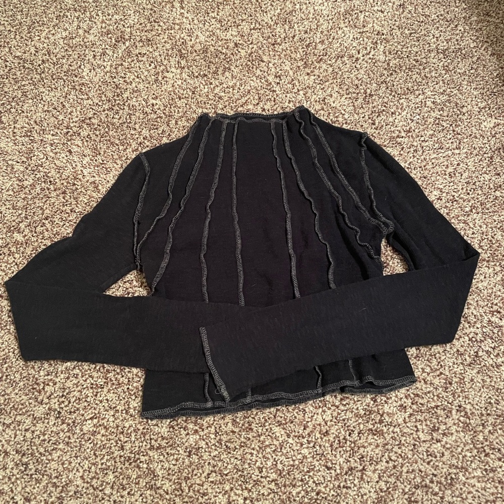 Chic Black Long Sleeve Top with Gray Accents